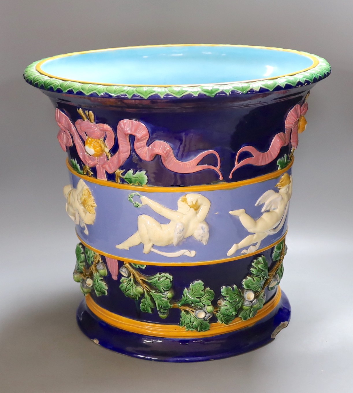 A decorative Minton majolica jardiniere, 37cm tall